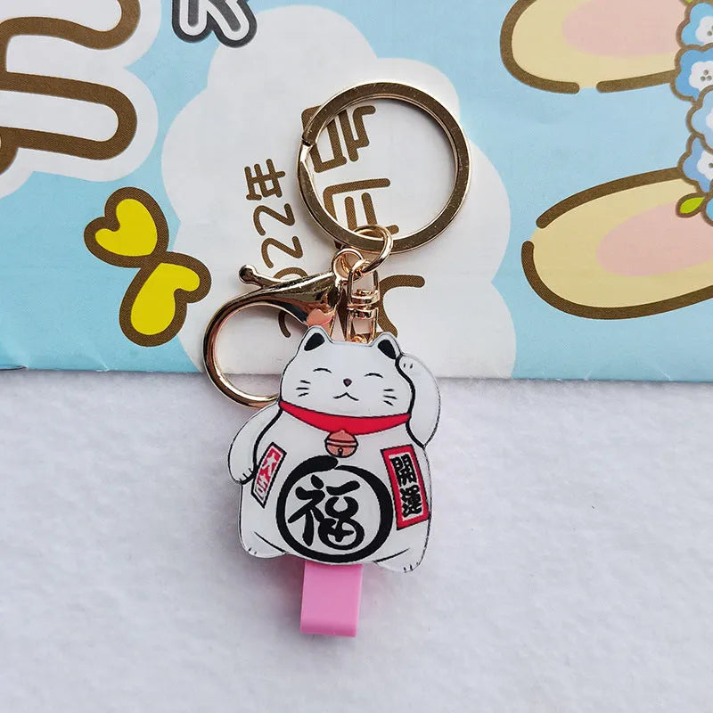 Lucky Cat cartoon design plastic certificate holder sleeve with a metal ferrule pendant.