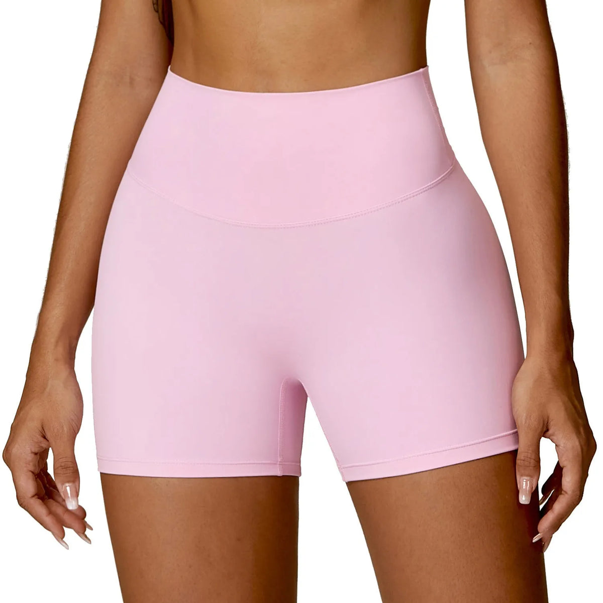 Women's high waist yoga shorts with belly control and peach hip design in nylon fabric