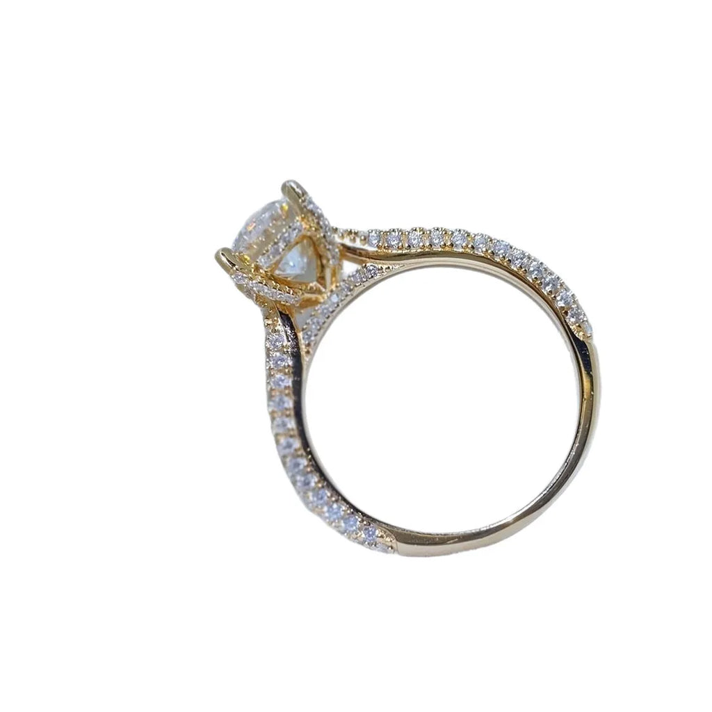 Copper plated moissanite diamond ring for women, alloy band, Style1, on white background