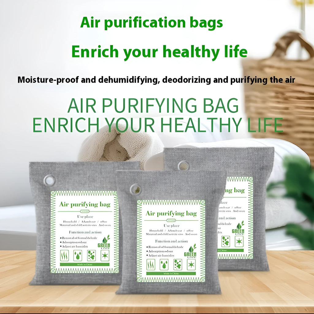 Sew-style fabric bag filled with dark bamboo charcoal for air purification and odour removal.