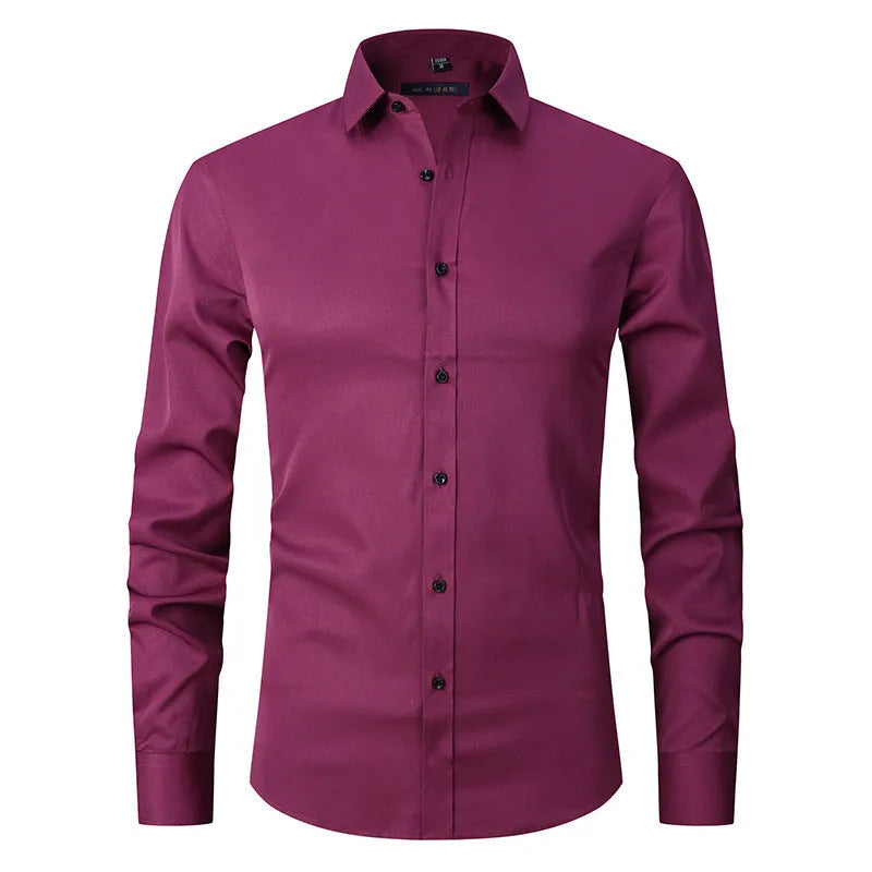 Men's stretch long sleeve work shirt in polyester fabric showing front view with size options