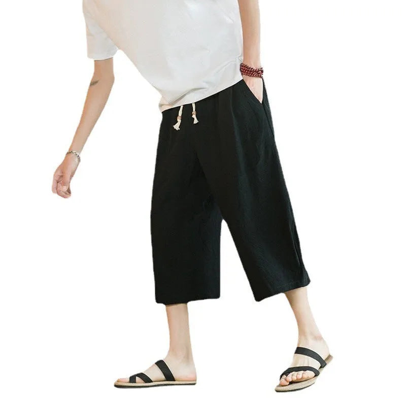 Linen plus size casual summer shorts in straight leg skinny fit on a hanger.
