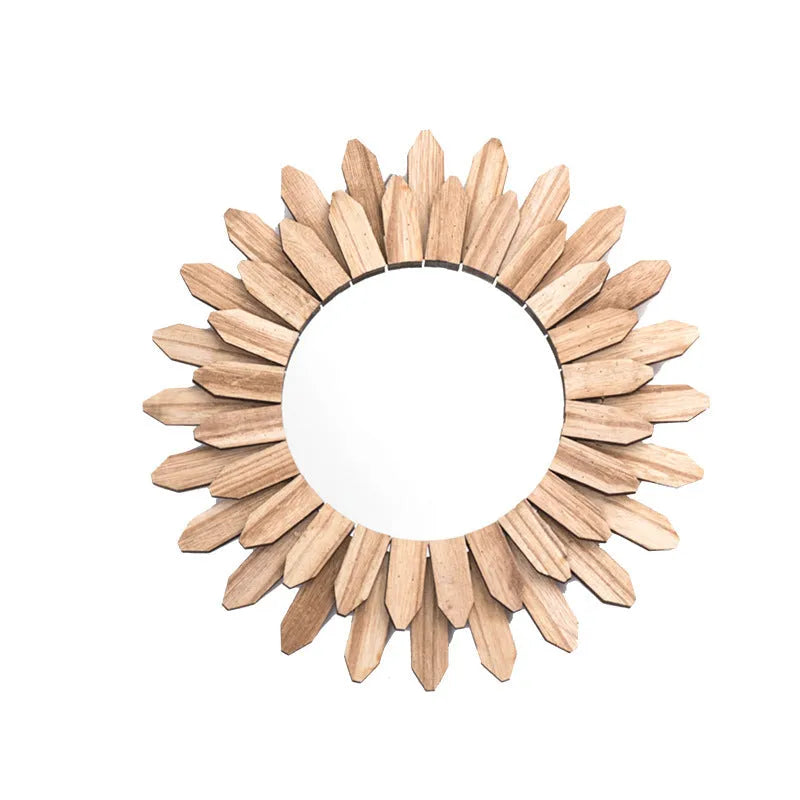 European-style solid wood wall mirror with baked colour finish in circular frame