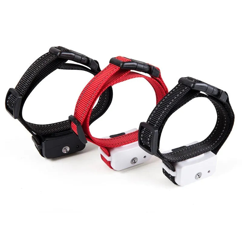 Automatic bark stopper dog training spray collar in black, made from ABS material, with strap attached