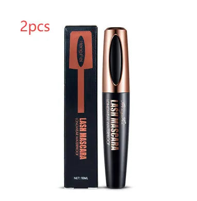 Black waterproof mascara tube with wand applicator for curling lashes and preventing smudging