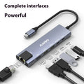 Steam Deck six-in-one aluminium docking station with Type-C cable, HDMI, USB, and Ethernet ports.