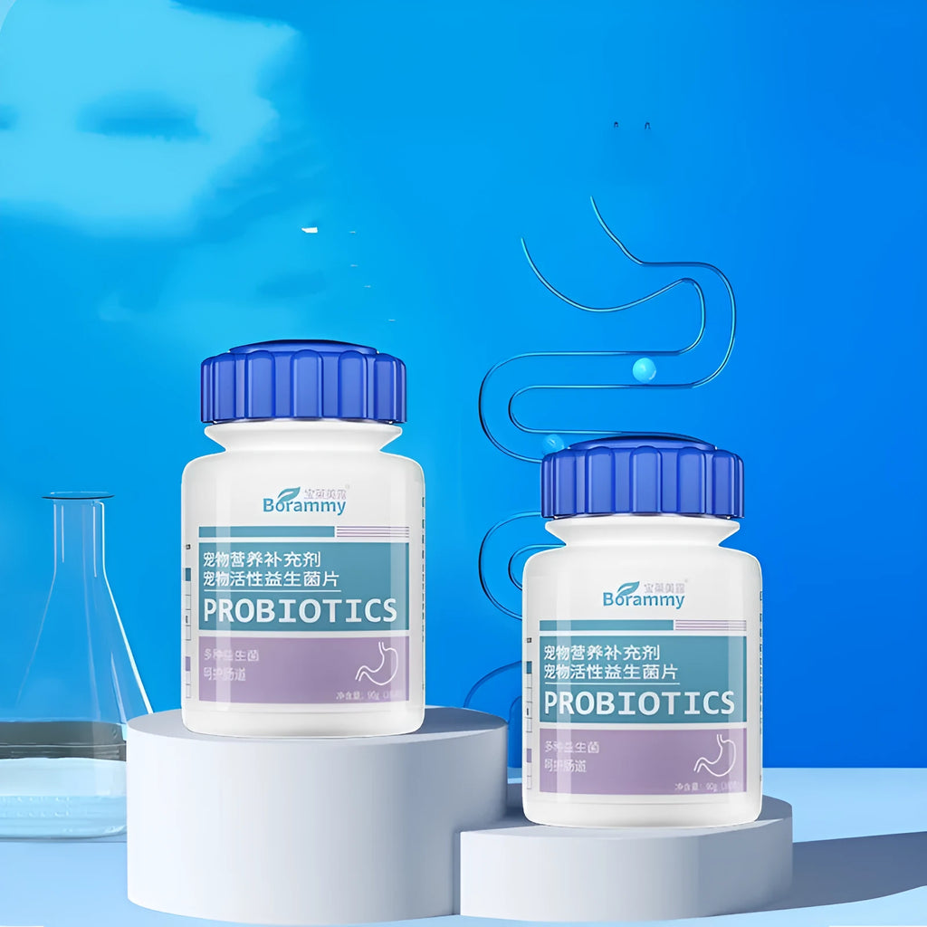Sealed bottle of 180 Pet Active Probiotic Tablets for dog and cat digestive health support.