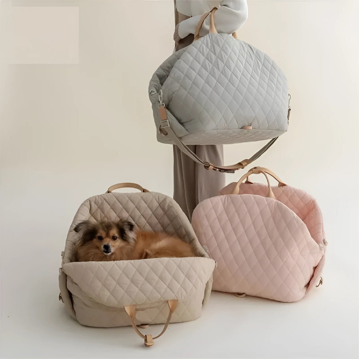 Removable nylon waterproof pet bag in khaki, grey green, pink, beige or black, large 45x34x38cm and small 45x22x34cm