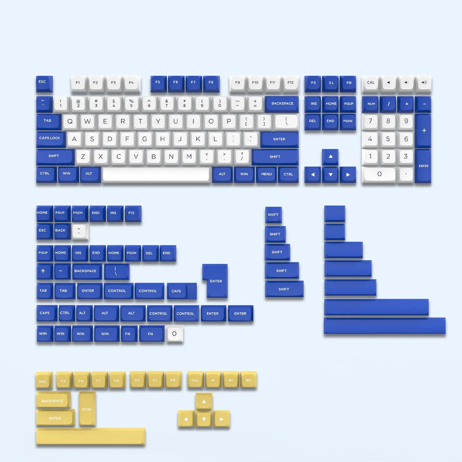 189 key PBT keycap set in Klein blue for mechanical MX switch keyboards