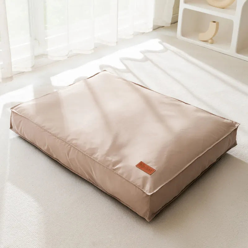 Waterproof dog bed mat in grey with removable washable cover, PP cotton padding, and non-slip bottom, size S to 2XL