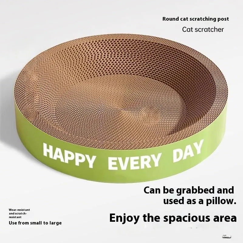 Green round cat nest with integrated sisal scratching board, 50cm in diameter.