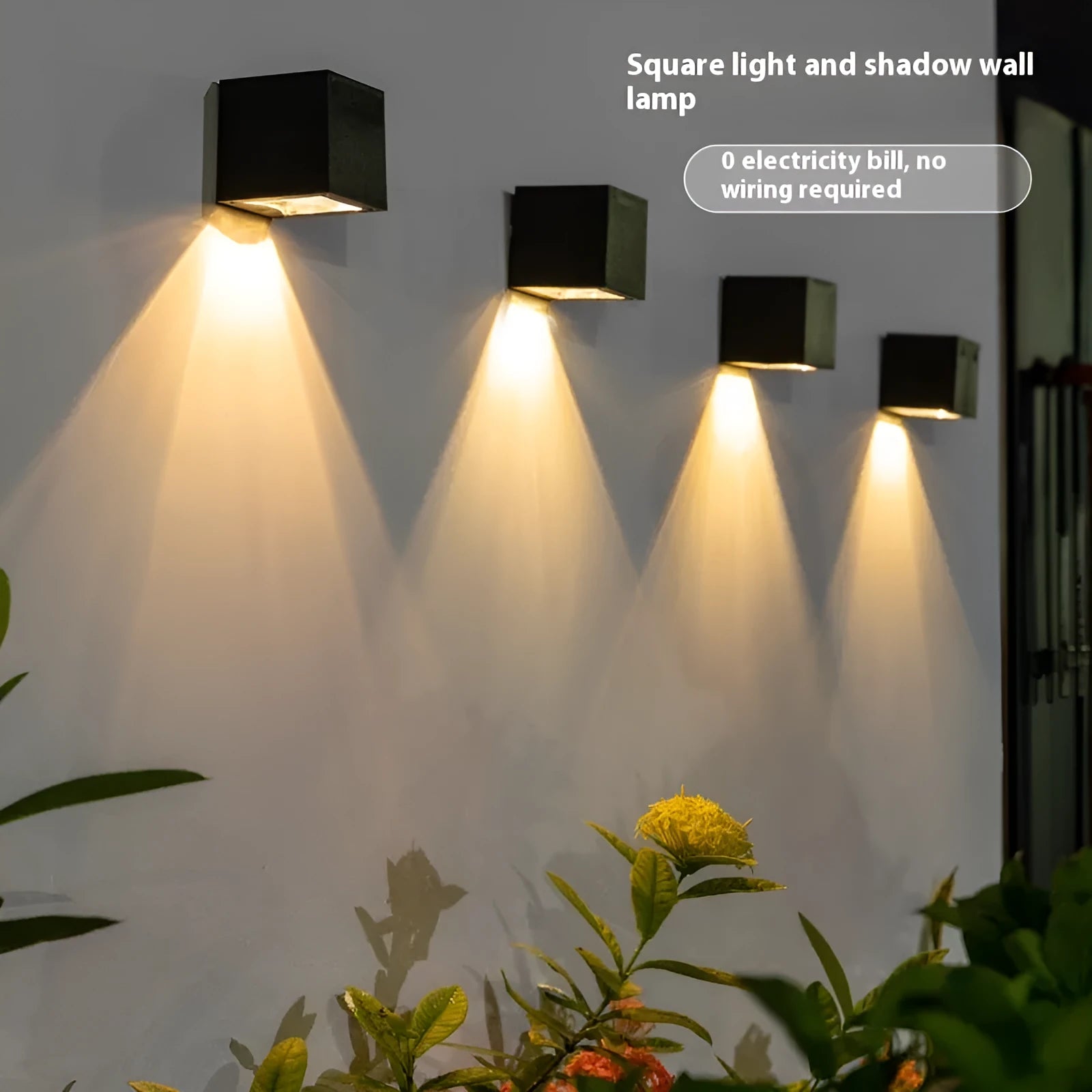 Outdoor square solar wall lamp with LED, IP55, 80x80mm, for garden fence decor