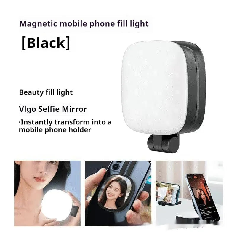 Black mobile phone magnetic selfie fill light with adjustable three-colour temperature settings