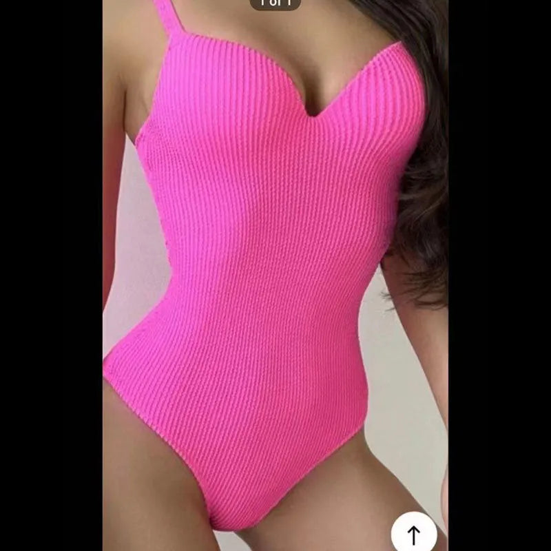 Women's sleeveless one-piece swimsuit with stripe print in various colours on a mannequin