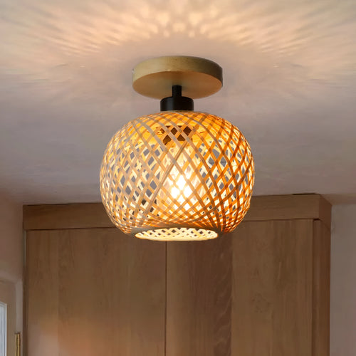 Japanese pastoral style bamboo ceiling lamp for hallways and corridors in natural wood colour.