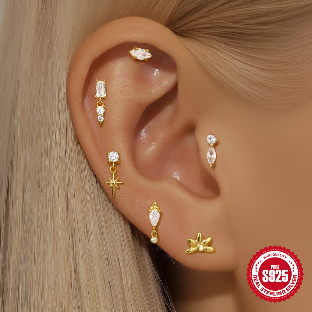 925 sterling silver tassel ear stud in single gold, pierced earring with eco-friendly electroplating