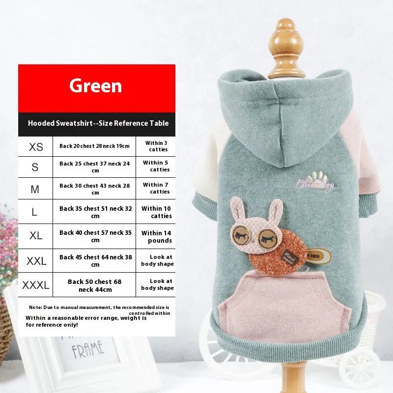Cotton dog sweatshirt pet clothing in brown, green or pink colours