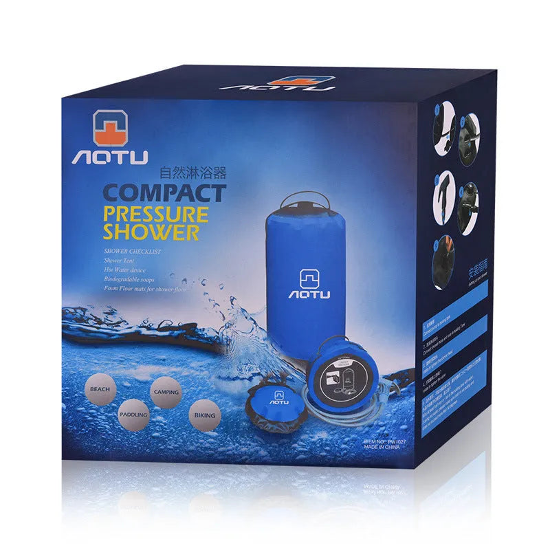 Portable 11L PVC outdoor camping shower bag in black with 200cm ABS water pipe and faucet