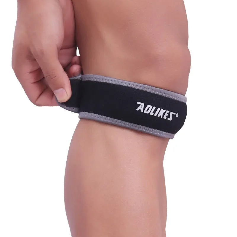 Black and grey patella retinaculum knee support with SBR compression for sports protection