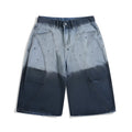 Blue tie-dye gradient washed-out cropped jeans with loose fit and mid waist