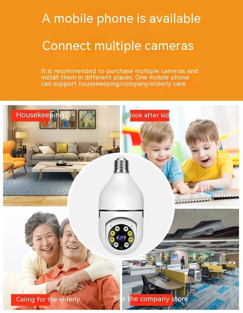 Wireless bulb security camera showing 5cm by 12cm dimensions with lamp holder fitting