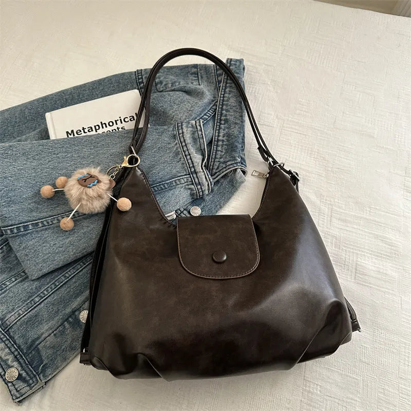Textured PU leather women's shoulder backpack in horizontal square shape with single strap