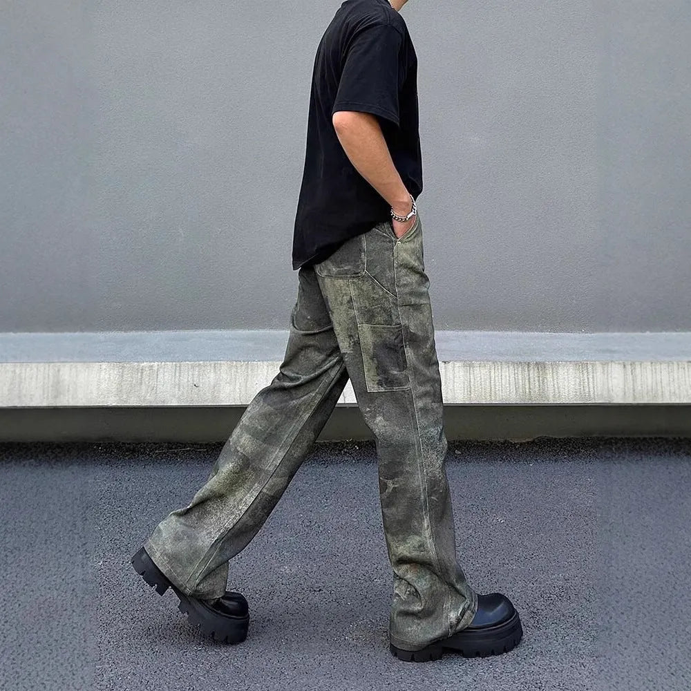 Men's straight-leg jeans with a digital camouflage pattern in picture colour, made from cotton denim.