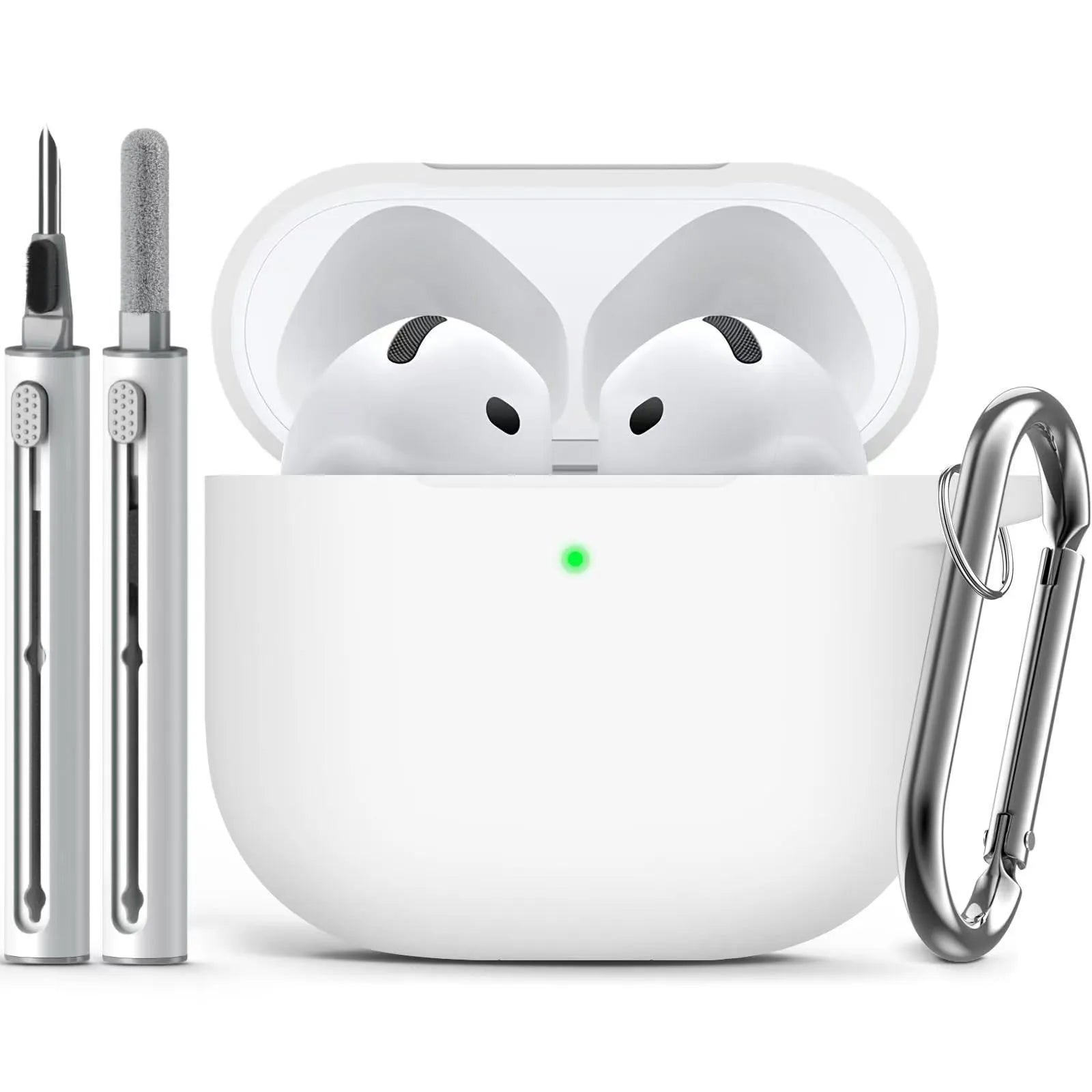 Set of silicone protective cover and cleaning pen for Airpods, embossed texture, black silicone case, white cleaning pen