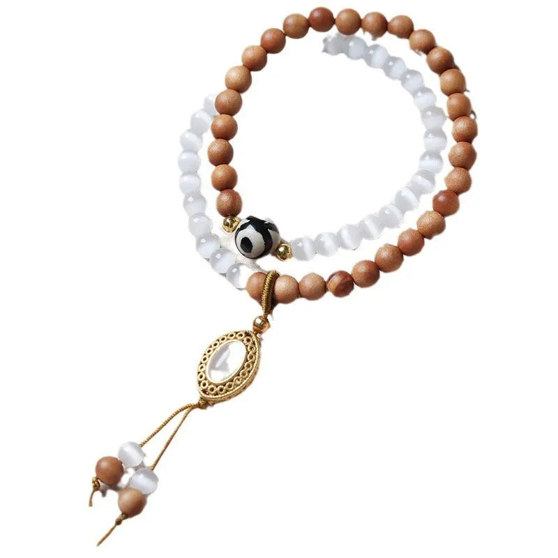 Sandalwood opal double ring Tibetan beads bracelet with mixed materials