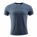 Short-sleeved red running t-shirt made from polyester spandex fabric, laid flat.