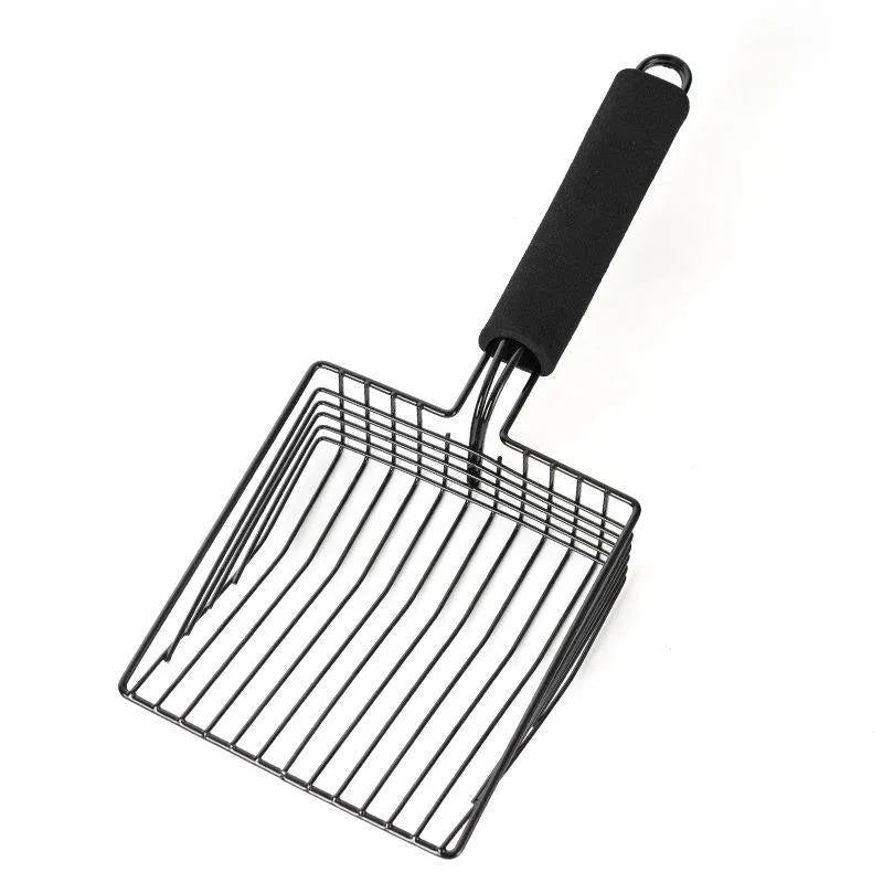 Black metal cat litter scoop with 0.8cm slot spacing for sifting clumping and non-clumping litter
