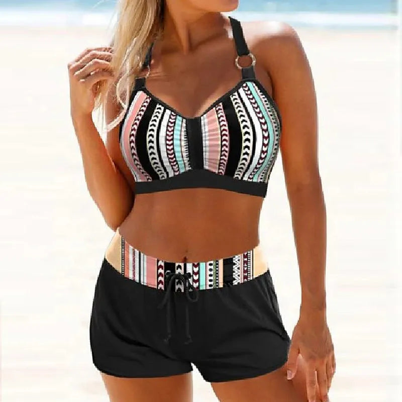 Women's two-piece polyester bikini set in print pattern available in multiple sizes