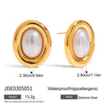 A pair of stainless steel vintage pearl stud earrings for women with a post-back closure.