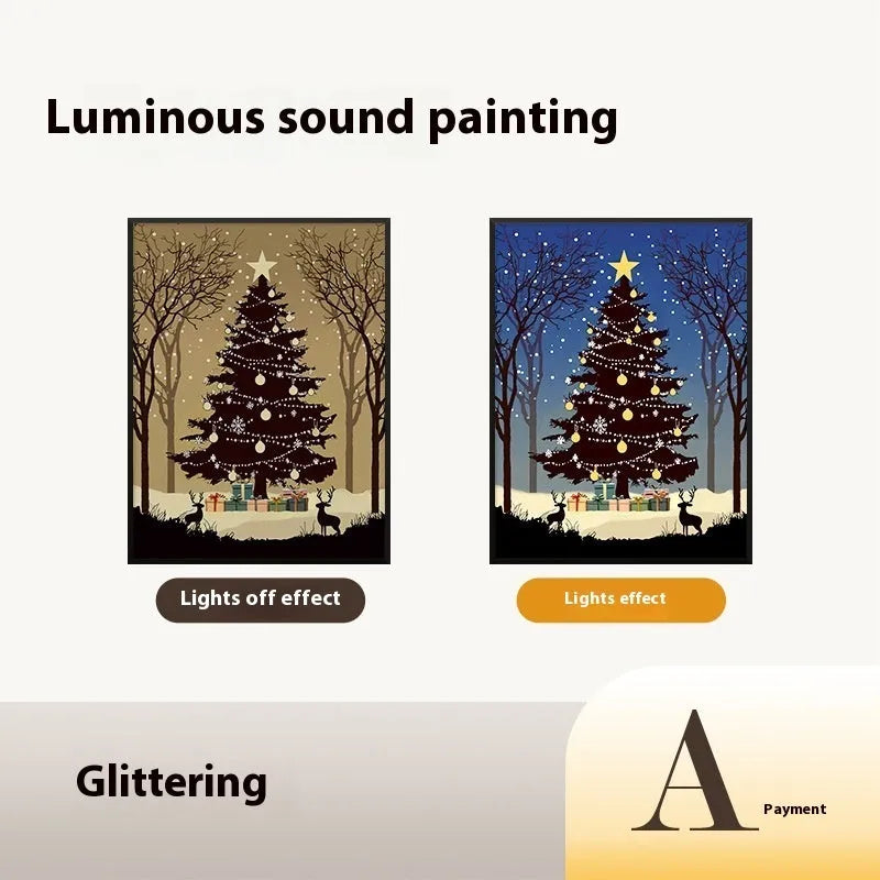 Luminous Bluetooth speaker Christmas tree painting with aluminium alloy frame, shining finish, 18x24cm USB desktop ornament