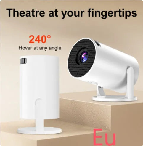 White portable mini wireless HD projector for home cinema use.