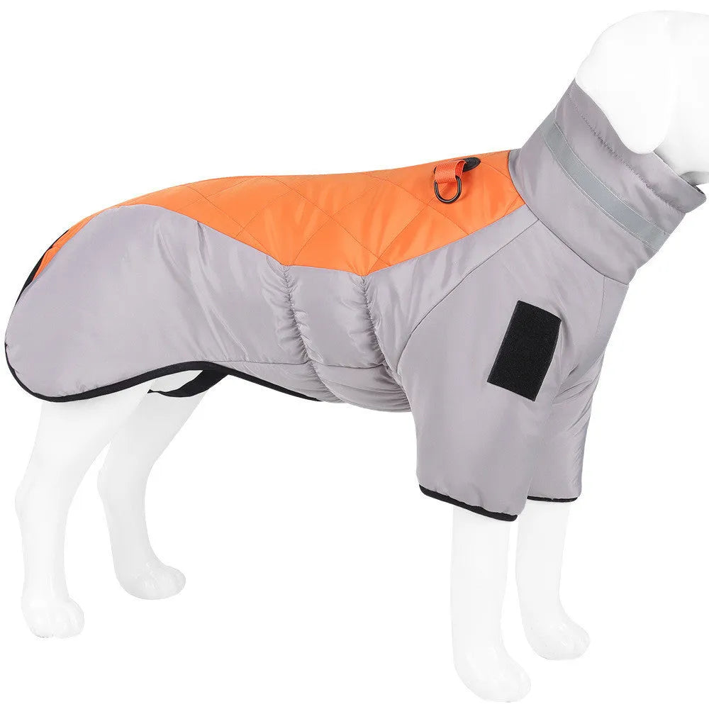 Grey black thickened reflective polyester cotton dog coat for large dogs