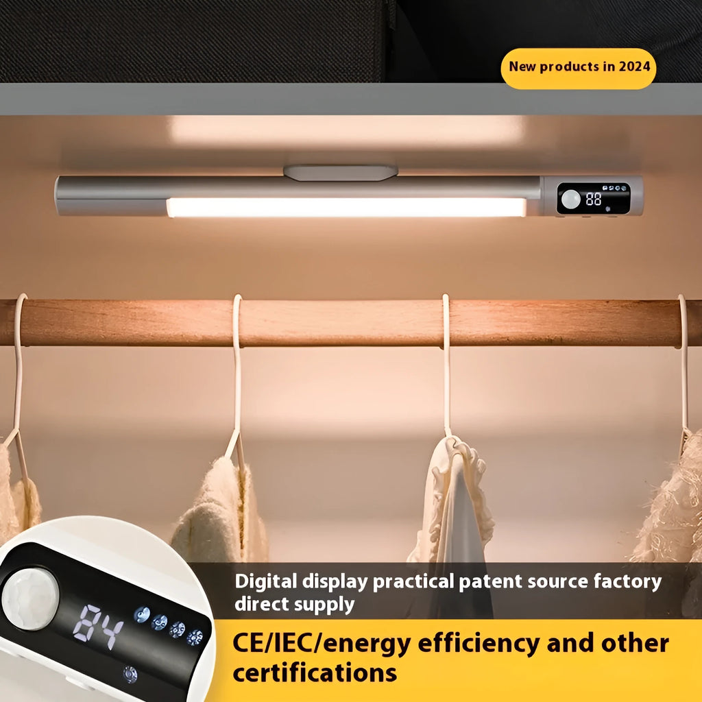 Magnetic charging infrared sensor strip lamp in silver with three-colour light and rechargeable battery