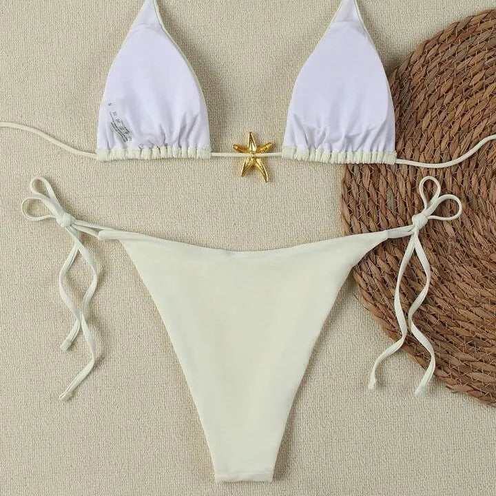 Women's lace-up bikini swimsuit in nylon with polyester spandex lining, seven colours, sizes S M L