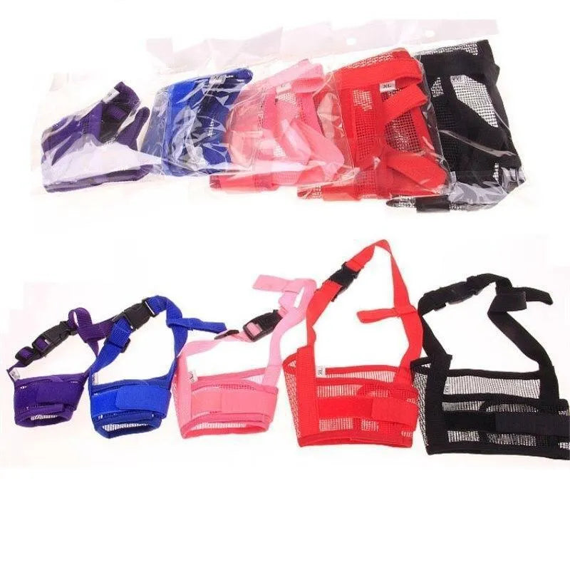 Adjustable plastic dog muzzle in basket design available in multiple colours for safety and behavioural control