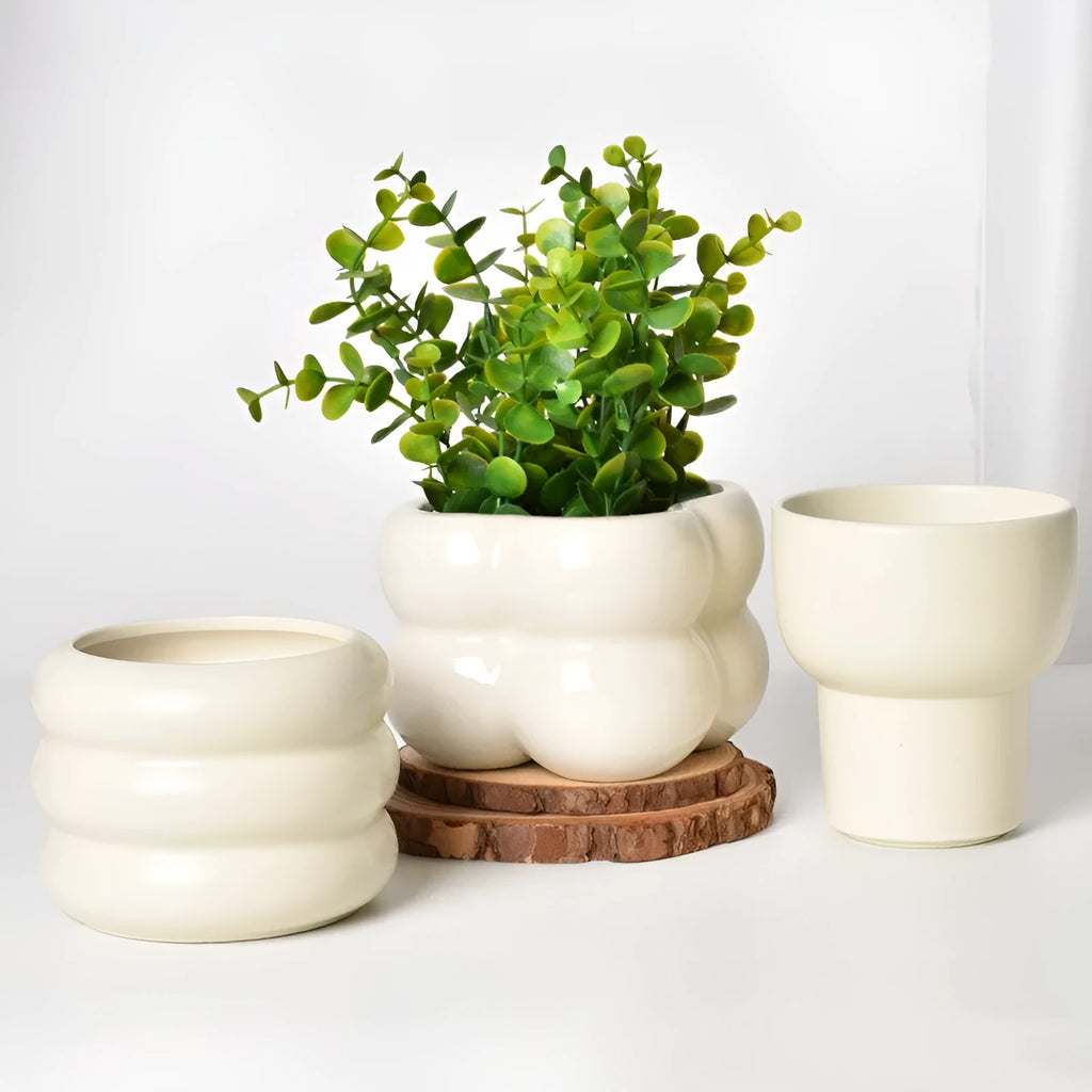 Roman column ceramic flower pot in matte yellow colour with breathable self-absorbent design