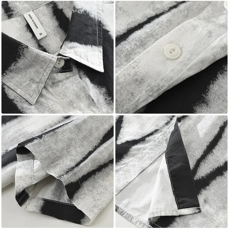 Retro striped short sleeve shirt in pure cotton, shown in black and brown colours on a hanger.