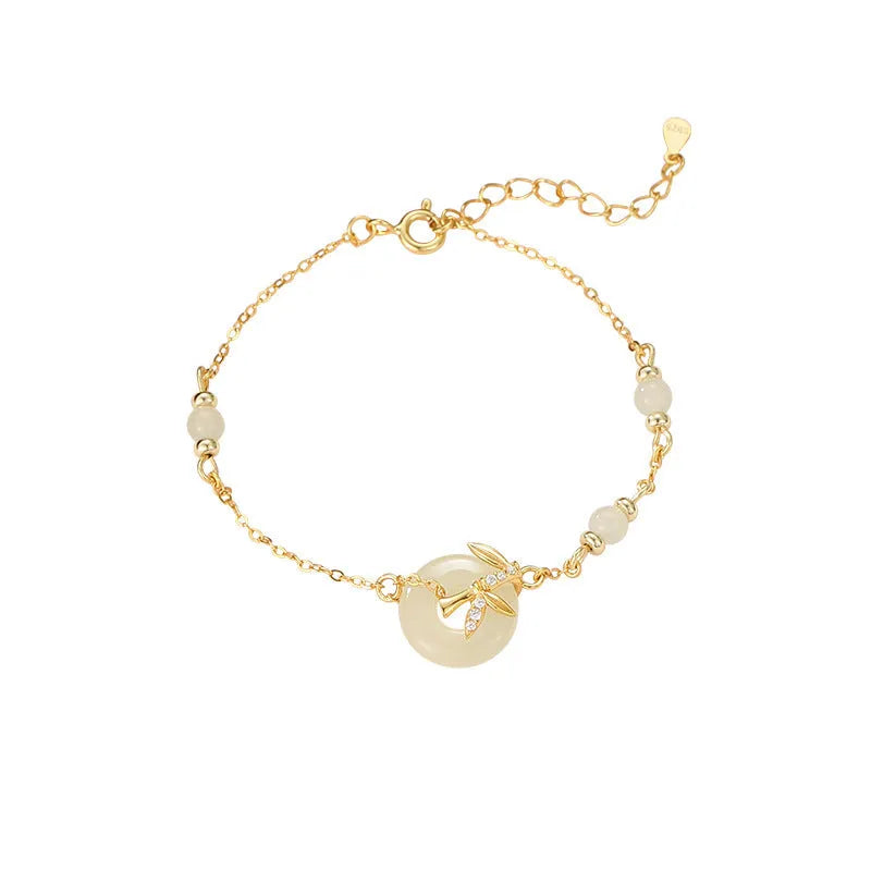 Women's antique-style silver bracelet with a peace buckle and adjustable safety clasp.