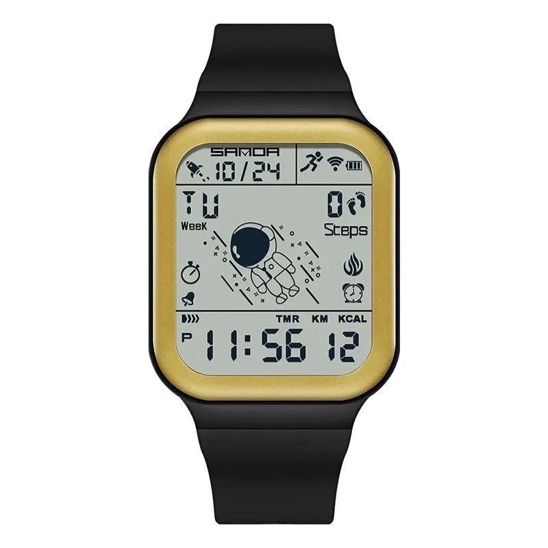 Outdoor sports waterproof step calorie electronic meter pedometer watch in All Black colour