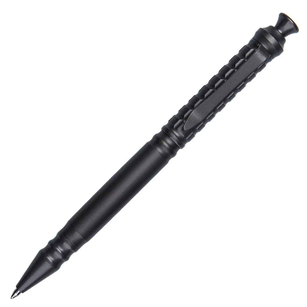 Gunmetal grey titanium alloy push-action pen with 0.5mm nib and gift box packaging