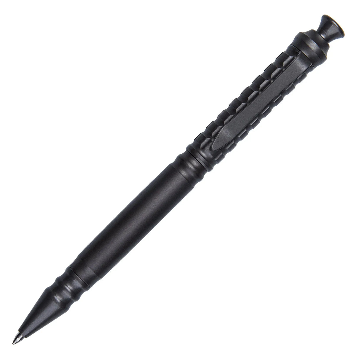 Gunmetal grey titanium alloy push-action pen with 0.5mm nib and gift box packaging