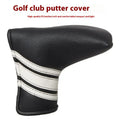 Black PU leather golf push rod case with a zipper, shown holding a club head cover.