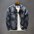 Men's blue cotton casual jacket front view full body