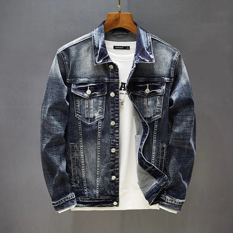 Men's blue cotton casual jacket front view full body