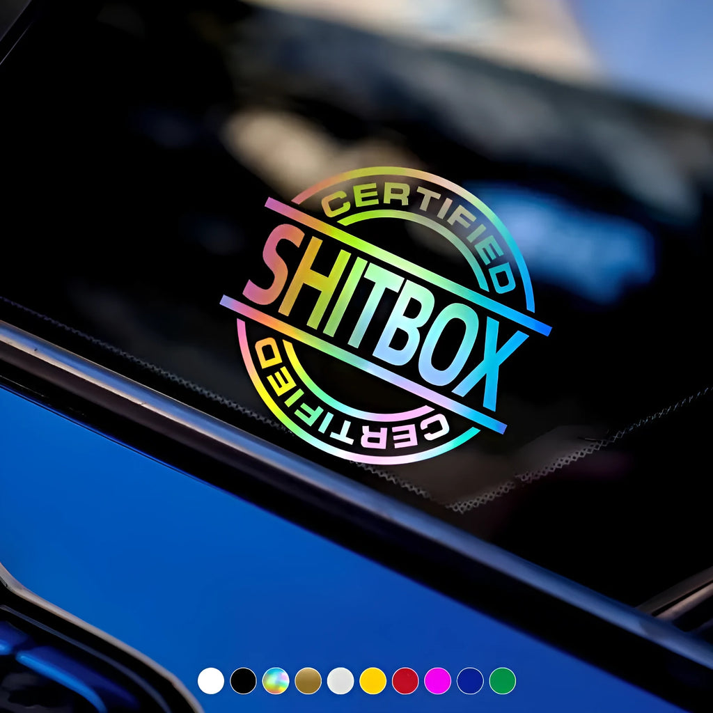 13 by 12 cm rectangular vinyl car body sticker shown in multiple colour options on a vehicle door.