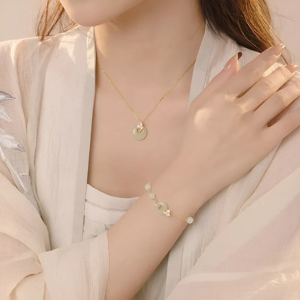 925 silver orchid necklace with peace buckle clasp and floral pendant on O-ring chain